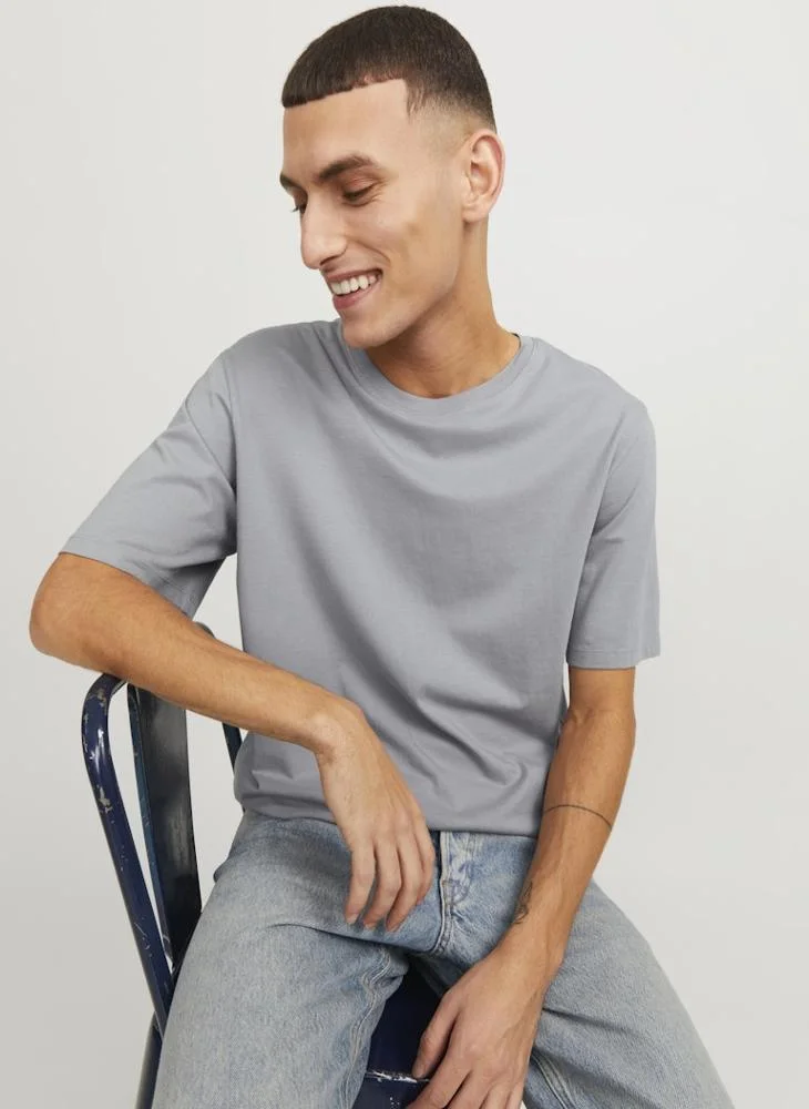 JACK & JONES Ultimate Grey Solid Crew Neck T-Shirt for Men | Best Price UAE